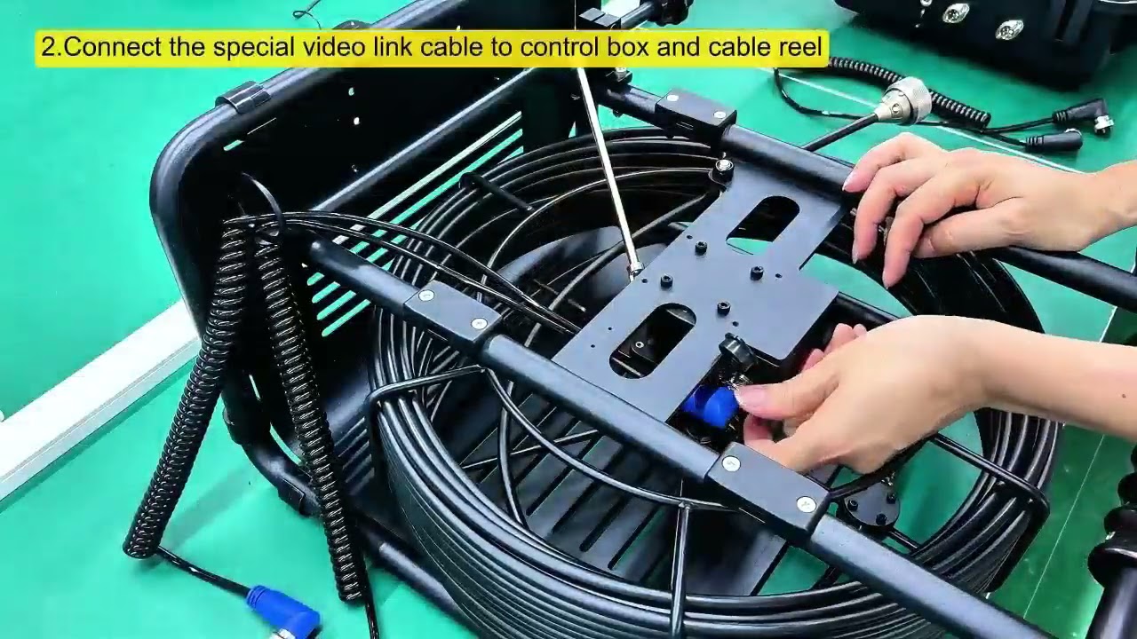 How to connect a small straight view pipe camera head to V13-33PTF pan tilt pipe camera system?