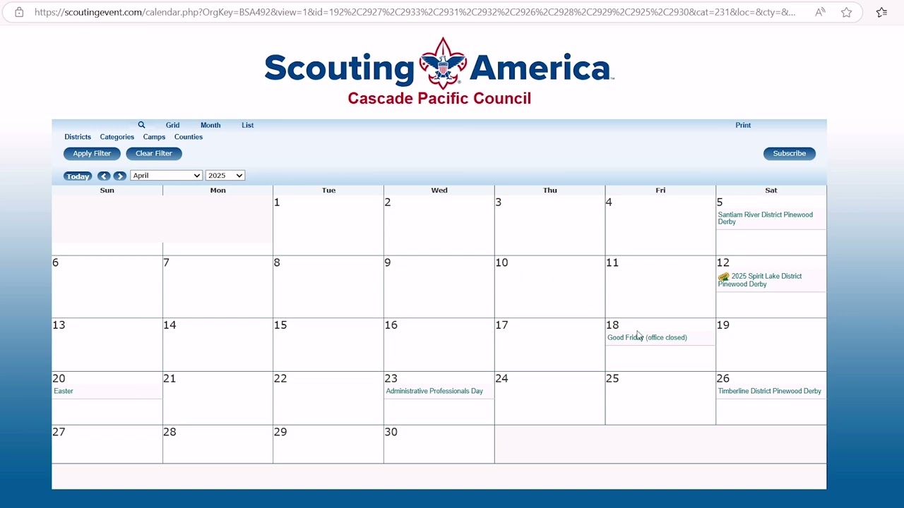 Event Calendar - Scouting - Cascade Pacific Council