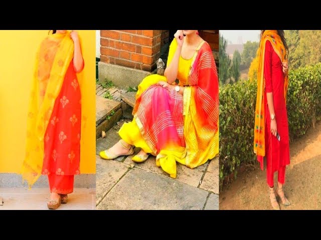 Red & Yellow Chanderi Cotton Salwar Kameez - RUD 33002C
