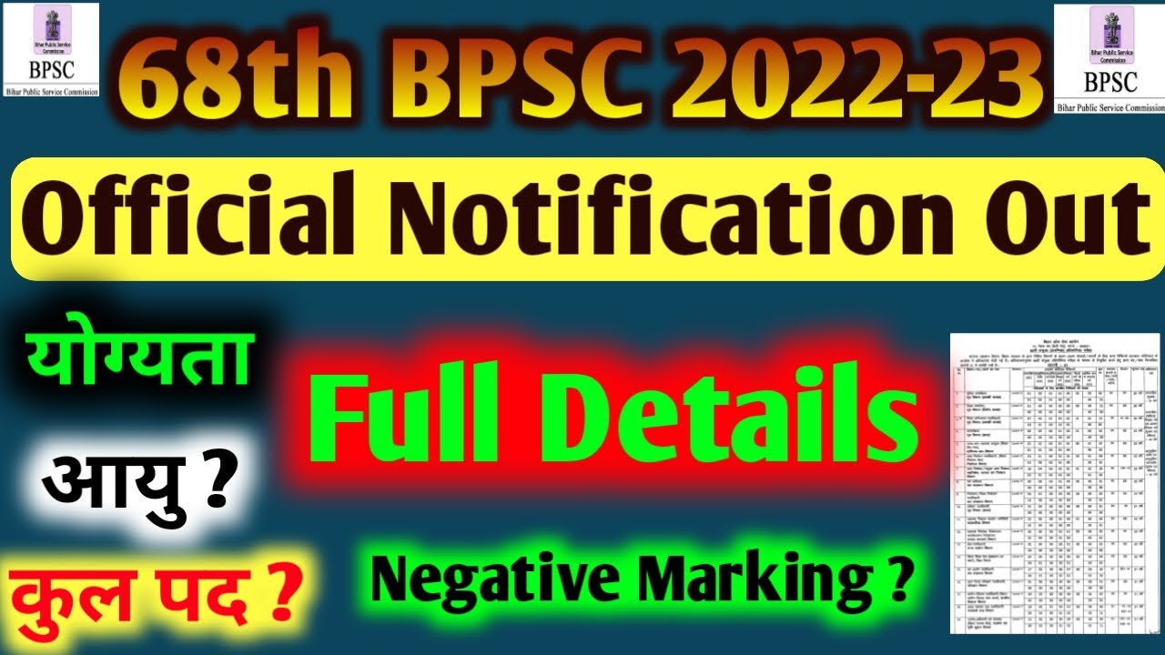 bpsc 68th notification 2022 || bpsc new vacancy 2022,syllabus,exam ...