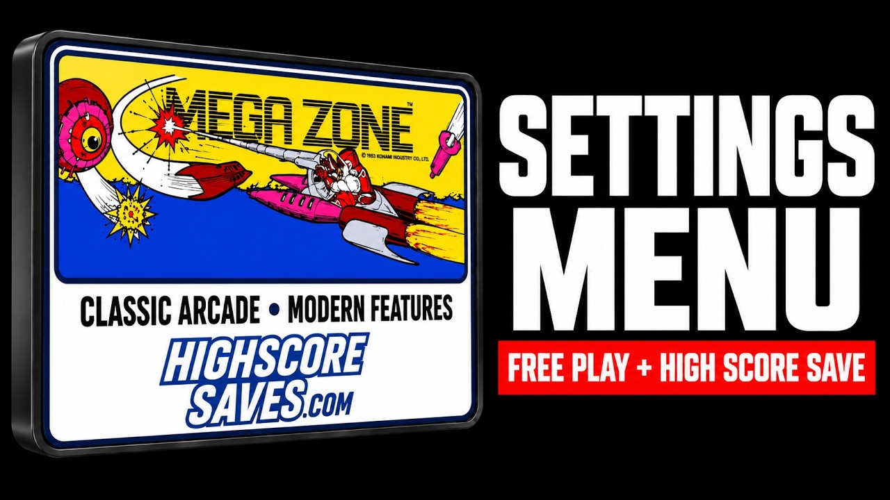 Megazone Free Play and High Score Save Kit settings menu video