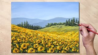 Acrylic Painting Sunflower Field Landscape