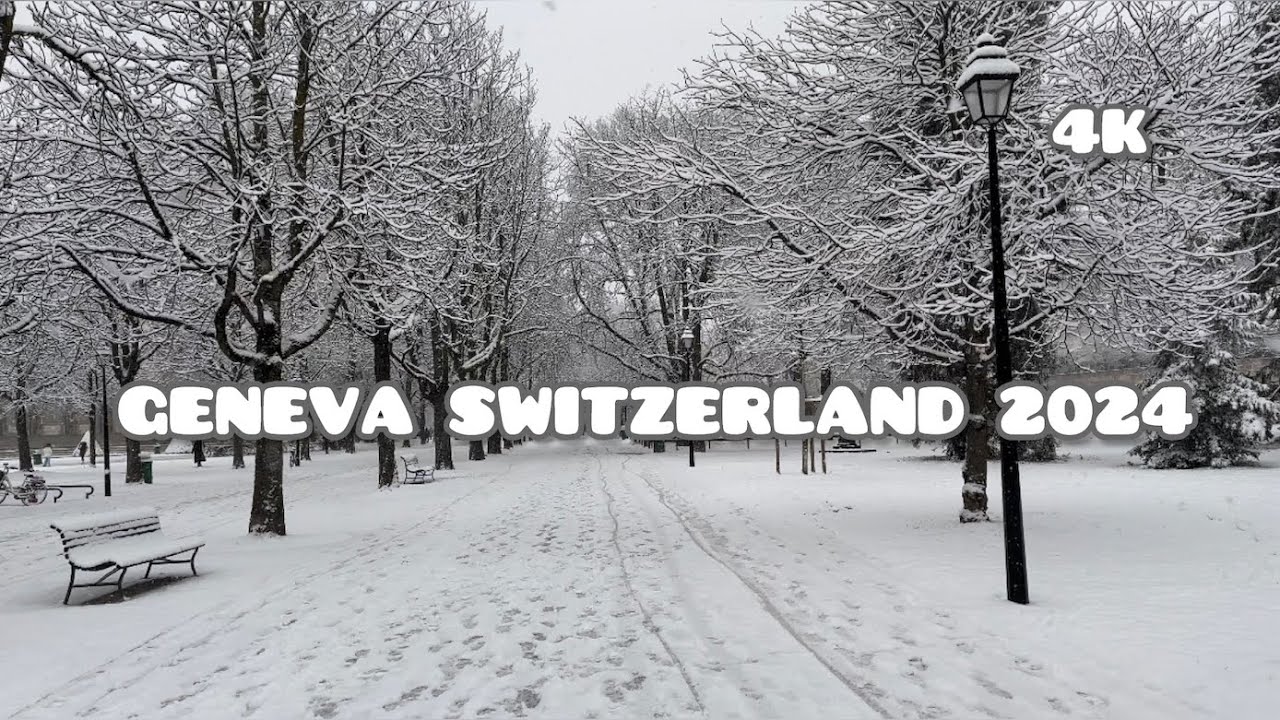 🇨🇭Visit Geneva Switzerland 2024 in winter. Snow walk.Walking Tour. 4K 
