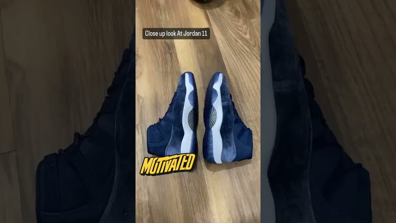 Close up look at Jordan 11 Midnight Navy W REAL 