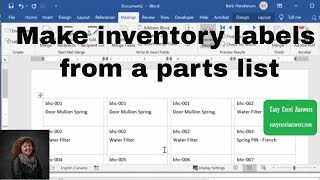 How to make inventory labels from a parts list in Excel