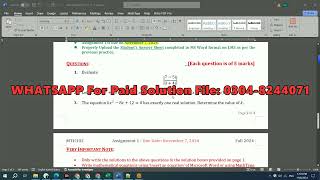 MTH102 Assignment 1 100% Correct Solution Fall 2024, MTH102 Assignment 1 Solution 2024