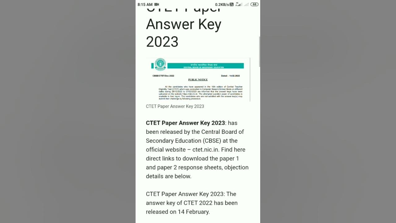 CTET Answer Key YouTube