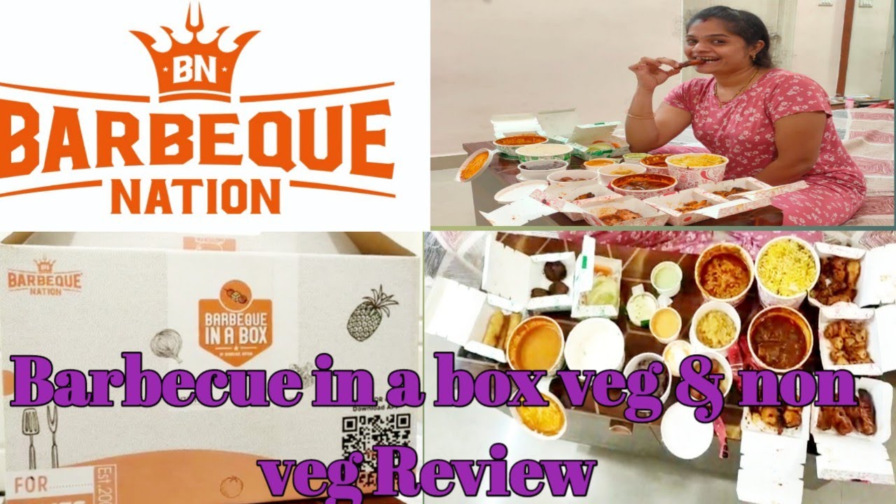 Barbecue nation buffet in a box veg and non veg ReviewBBQ in a box non veg telugu food vlogs 