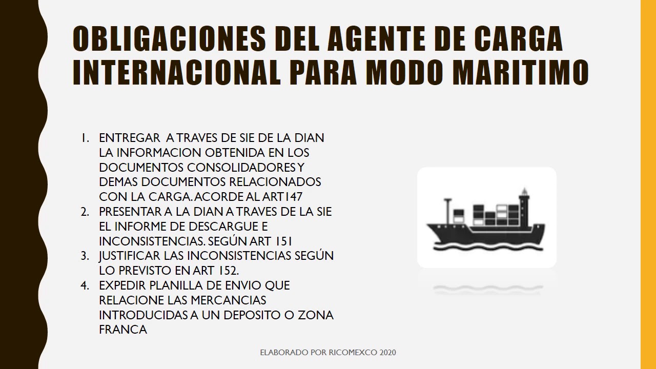Obligaciones del agente de carga internacional en modo Maritimo