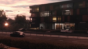Corora render exterior animation time lapse video