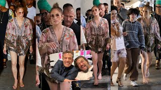 Jennifer Lopez Display Legs In Silky Shorts European In Capri, Italy With Child Emme & Ben Affleck.