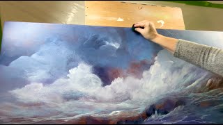 I Used an Ordinary Sponge to Create Dramatic Clouds ~ Painting Clouds in Acrylic   #352