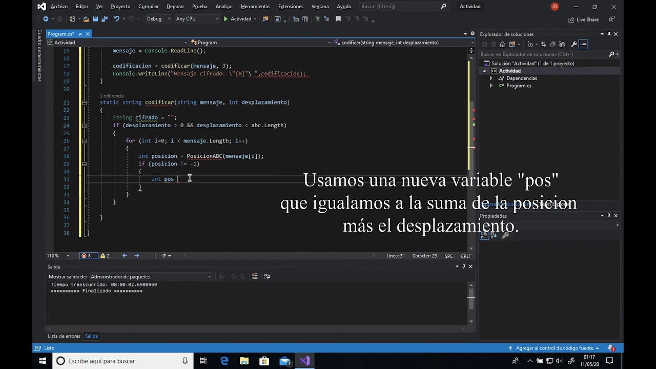 Programación en Visual Studio lenguaje C# | cifrado Cesar - YouTube