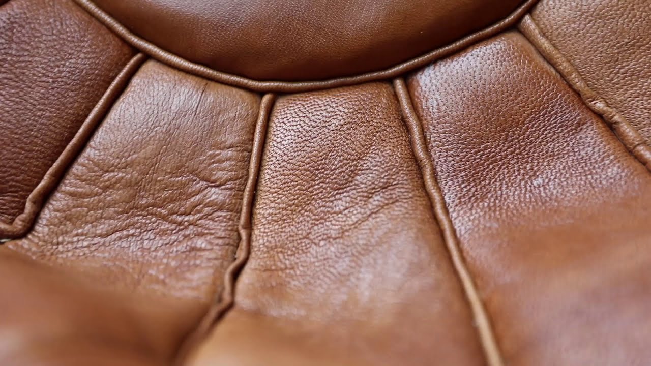 Luxury Double-Lined Moroccan Leather Floor Pouf - Handmade Round Leather Ottoman with Piping Detail