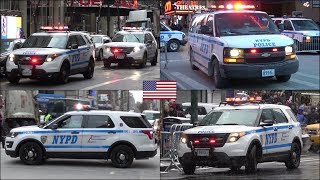 NYPD Strategic Response police cars responding with siren and lights + patrolling