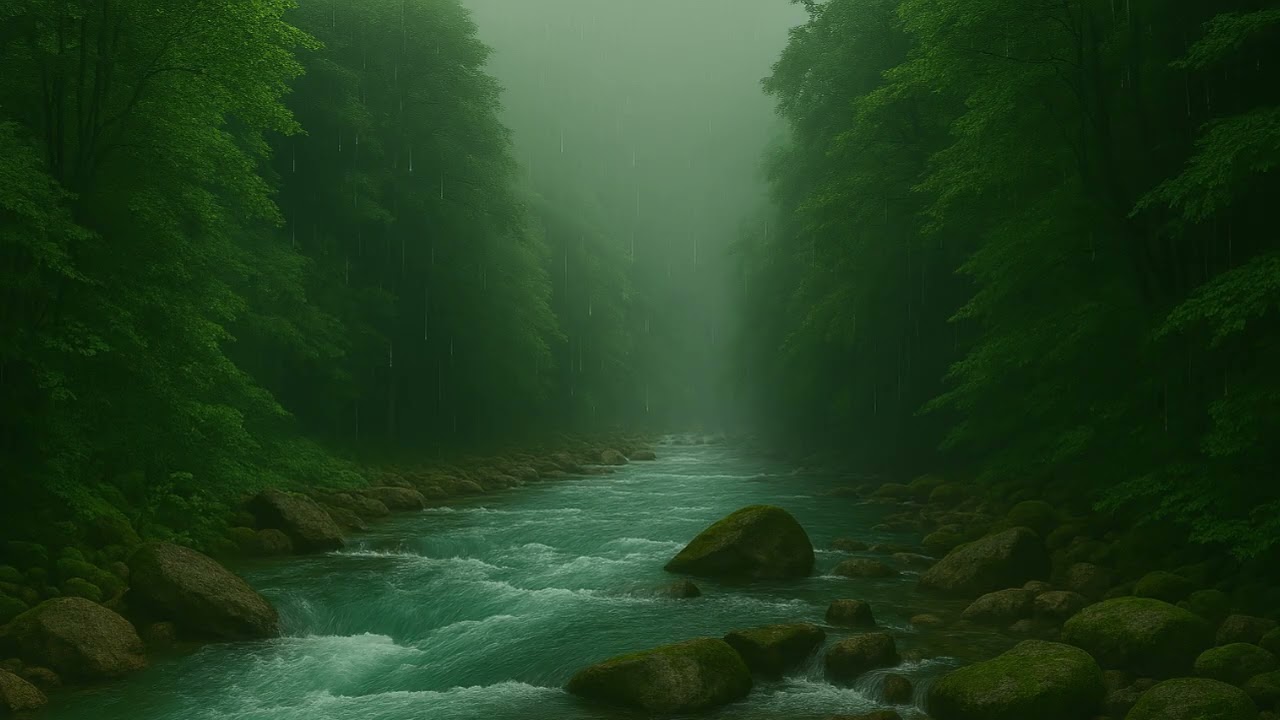 Swiss River with Light Rain – 10 Hours of Relaxing Stereo Water Sounds for Sleep & Calm