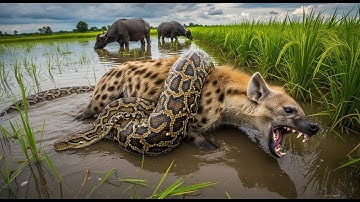 A GIANT PYTHON TRIES TO HUNT A HYENA IN RICE FIELD | AMAZING VIDEO