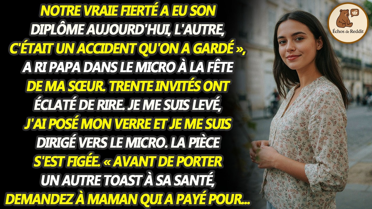 Ce soir-là, à la fête de ma sœur, mon père a pris le micro et a porté un toast à « la vraie fierté de cette famille » avant de se tourner vers moi en souriant : « L'accident que nous avons gardé....