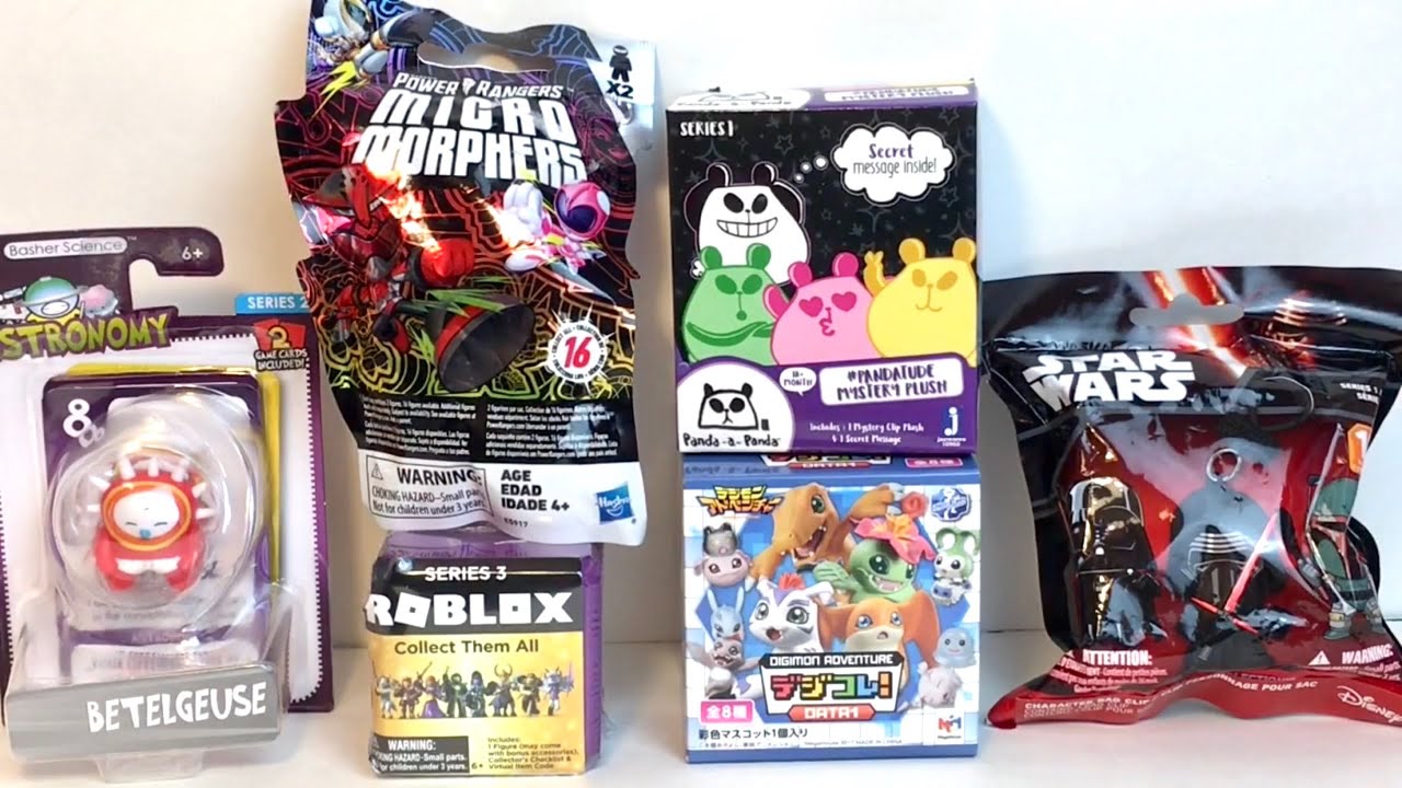 Surprise Toys Roblox Digimon Star Wars Panda Panda Power Rangers Basher Science Blind Bag Opening Youtube - roblox figures blind bag opening youtube