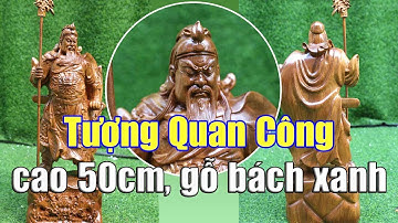 Tượng Quan Công chống đao trấn trạch gỗ bách xanh cao 50cm