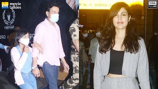 Rhea Chakraborty flashes a pretty smile & The Family Man Manoj Bajpayee with his family at Airport