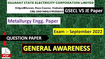 GSECL Vidhut Sahayak question paper 2022 | GSECL Junior engineer metallurgy 2022 question paper