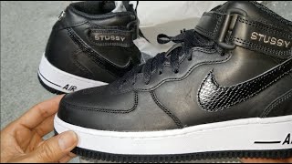 AF1 OF THE YEAR!! STUSSY X NIKE AIR FORCE 1 MID SP 'BLACK & LIGHT BONE'  REVIEW & ON FEET! 