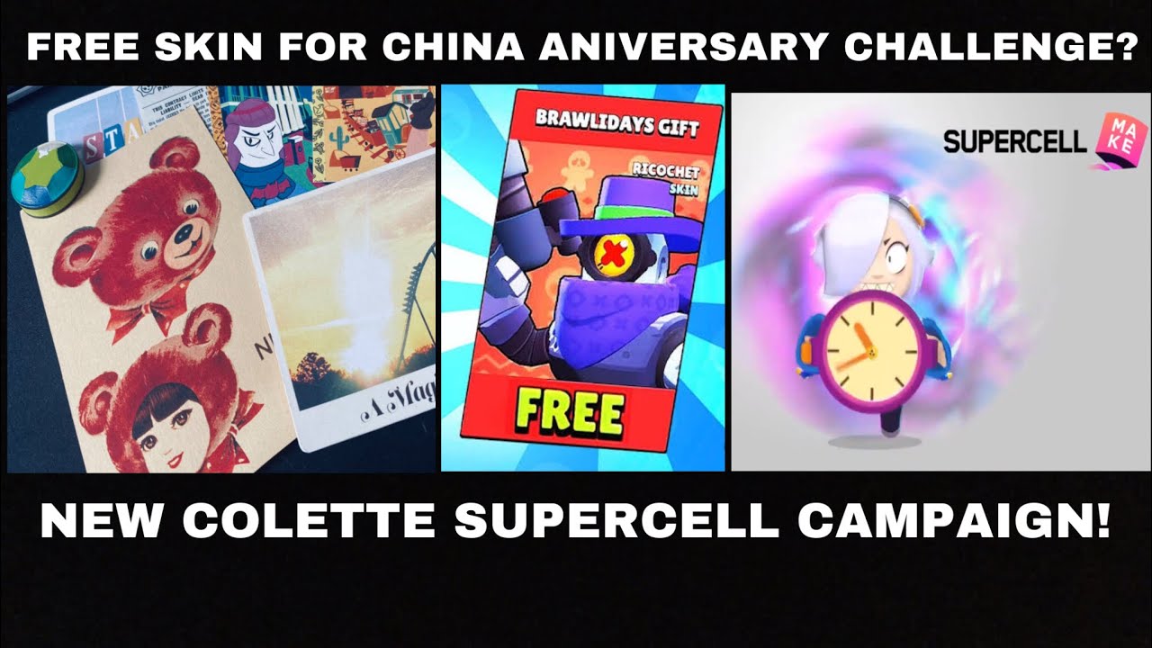 Free Skin For Supercell Aniversary Challenge New Supercell Make Campaign For Colette Brawl Stars Youtube - ricochee brawl stars caixas