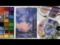 The end of a day ii - gouache painting process