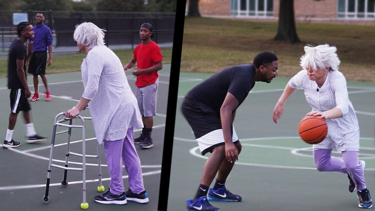 Grandma Plays Basketball At The Park!