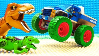Super Police Truck vs Dinosaur T-Rex Kinetic Sand