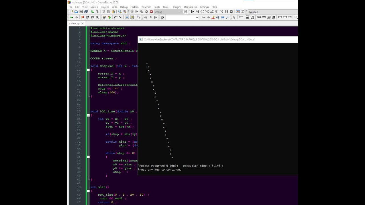 C dda line drawing algorithm in console computer graphics 1 youtube