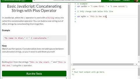 Basic JavaScript Concatenating Strings with Plus Operator free code camp   Dani