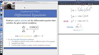 Supplemental Video: Diff. Eqns (Ex 2) - Find an explicit solution to a Diff Eqn w/ initial condition