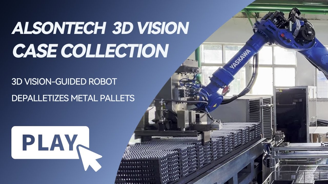 3D vision-guided Yaskawa robots depalletize and load multiple metal pallets