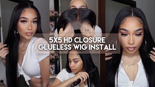 MELTED 24 INCH 5x5 HD CLOSURE WIG GLUELESS INSTALL FOR BEGINNERS | Unice Hair