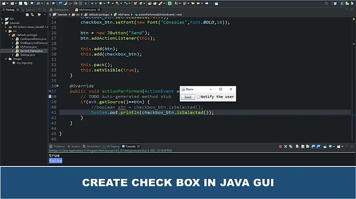 Java GUI Tutorial #20 - Checkbox in Java GUI Swing Using JCheckBox Class