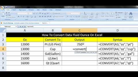 How To Convert Data Fluid Ounce On Excel