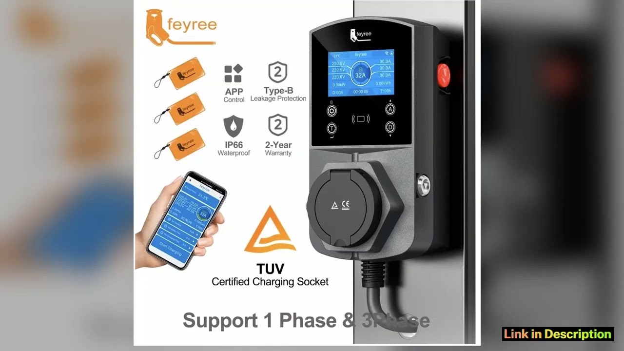 feyree Type2 EV Charger Socket Version 22KW Smart Electric Car Charger for TSNACS Type1 GBT Plug