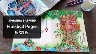 JOHANNA BASFORD, a flip through all my finished coloring pages with tips 💚