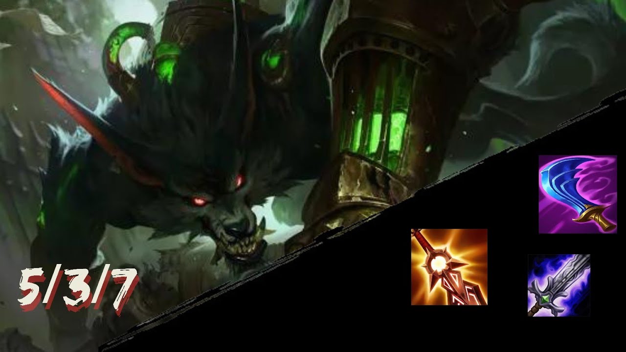 Warwick Jungle - 5/3/7 (Items: Blade of the Ruined King, Wit's End, Solari Chargeblade )