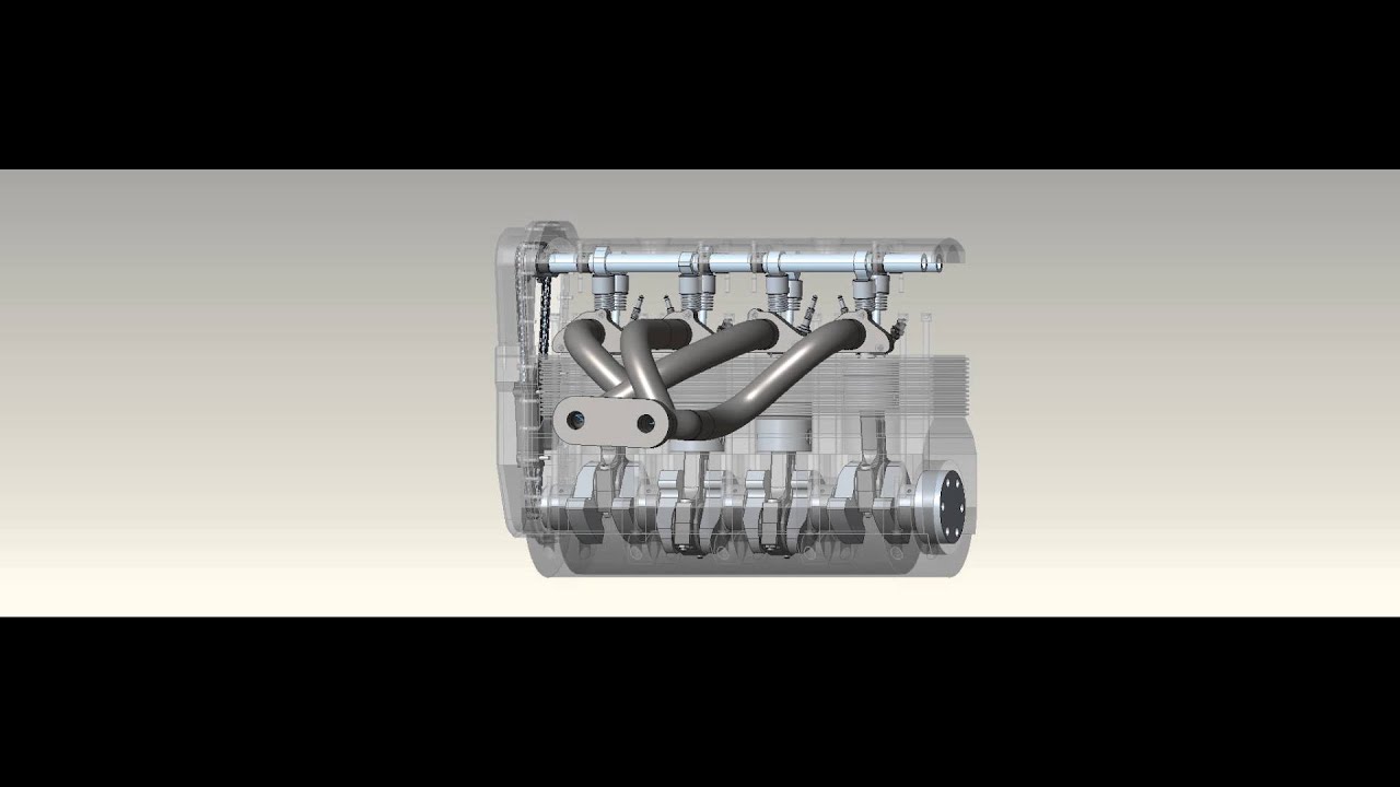R4 Reihenvierzylinder Motor Engine Animation [PTC Creo CAD] - YouTube