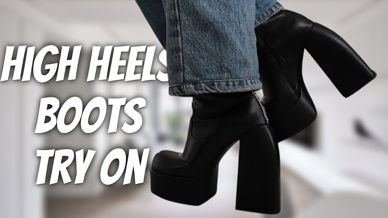 BLACK HIGH HEELS BOOTS l TRY ON l PrincessYork - YouTube