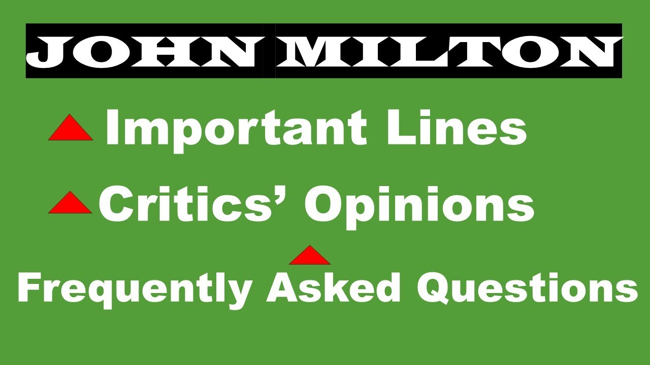 Important Lines📝,Works,Critics' Opinions📕 II John Milton II UP TGT,NVS,KVS,UGC NET