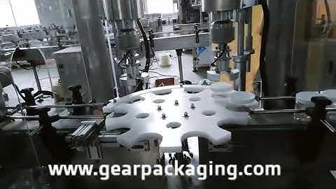 Automatic plastic lid elevator feeding rotary capping machine running video
