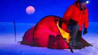 -20°C Winter Camping under a Full Moon. Solo Snow Backpacking in the Mountains. (Cold, No Hot Tent)