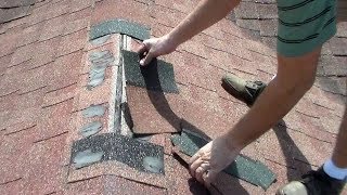 Small Asphalt Shingles Ridge Cap Roofing Repair - Terminating Ridge Shingles