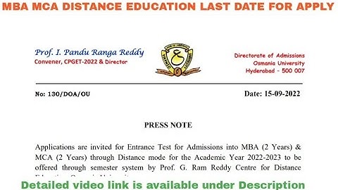 MBA MCA DISTANCE EDUCATION ENTRANCE TEST FOR PRO G RAM REDDY DISTANCE EDUCATION OSMANIA UNIVERSITY