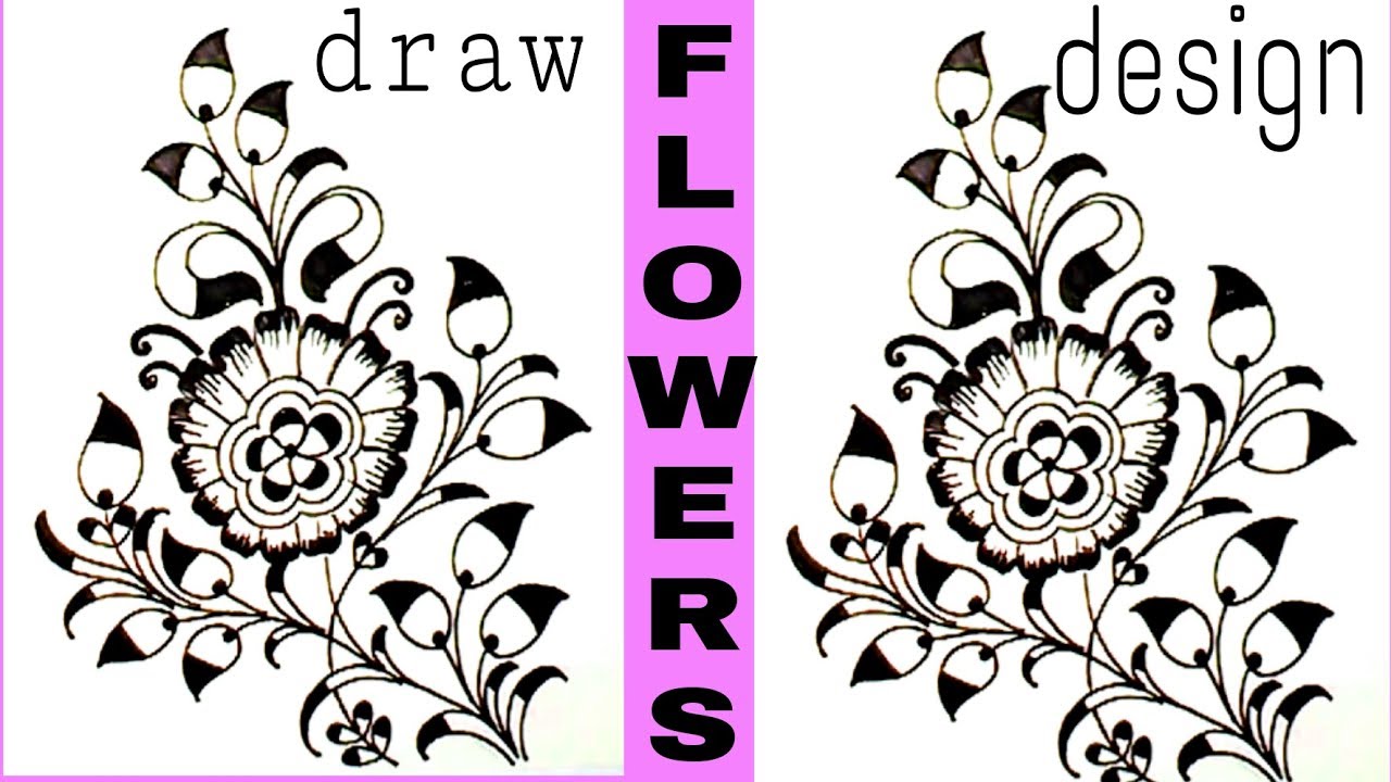 Draw a flower with colour drawing for embroidery saree butta designs