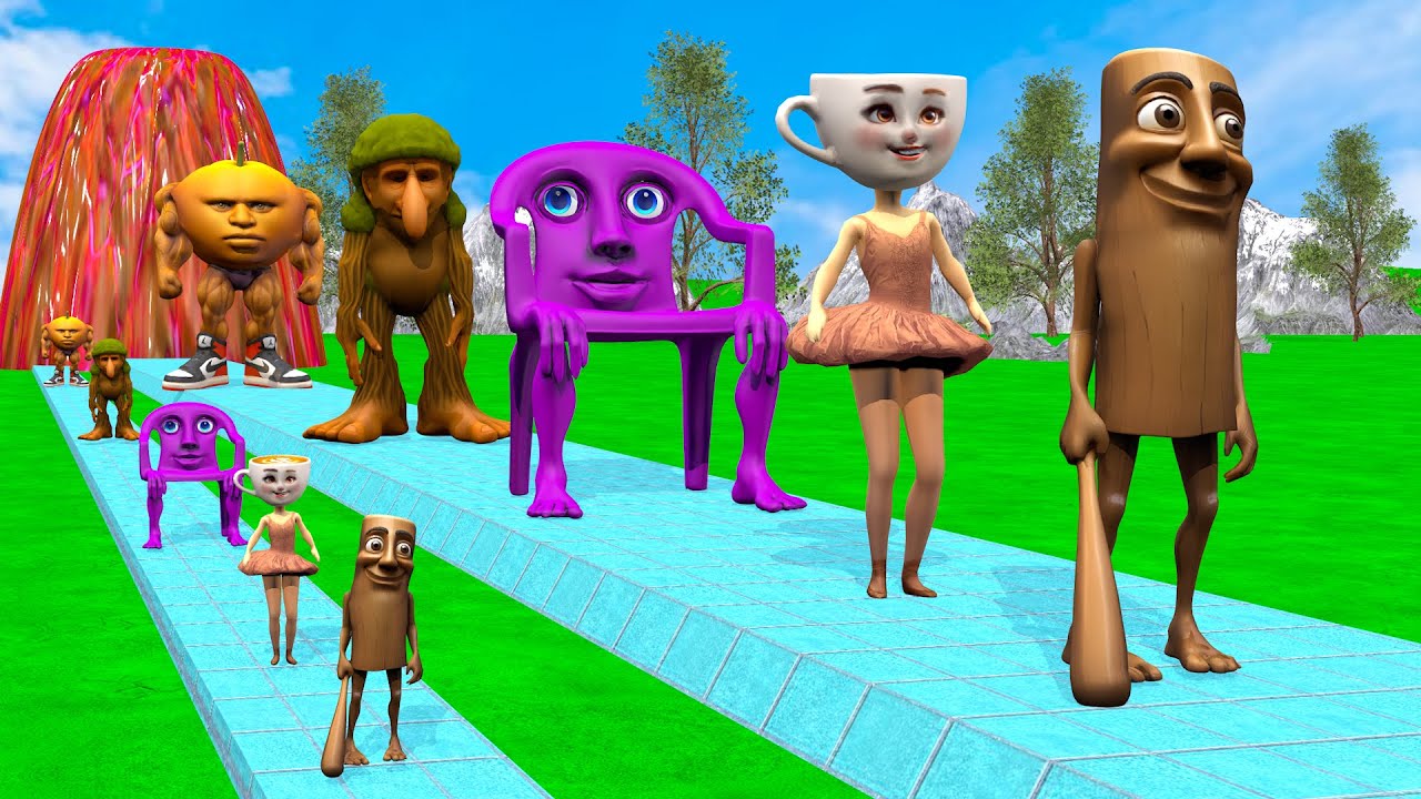 Playing as TungTung in Long Slide Game with Cow Elephant Gorilla - 3d Animal Game - Funny 3d Animals